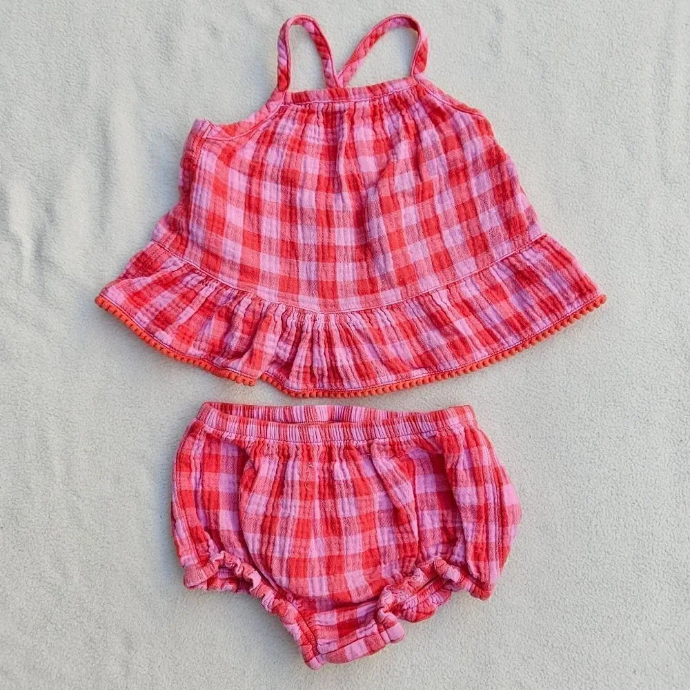 Cat & Jack Pink Plaid Tank Top and Shorts Set Size 18M